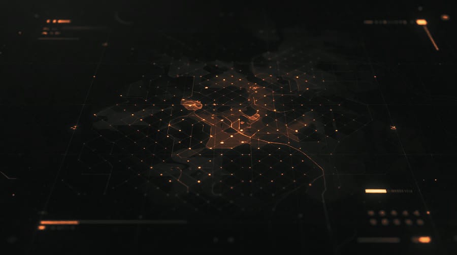 Abstract glowing grid map, used as artwork for our Counter-Strike 2 review